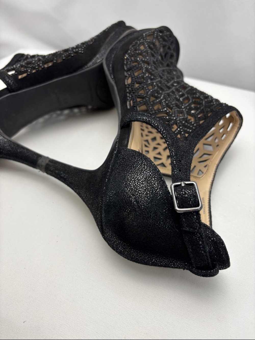 Alex Marie Women’s Sz9.5 Rhinestone Black Beaded Open-Toe Heels #0294